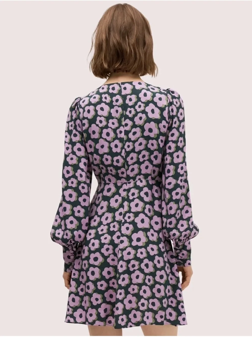 Kate Spade New York Flaire Flora Fluid Mini Dress Purple Puff Sleeves Size 6
